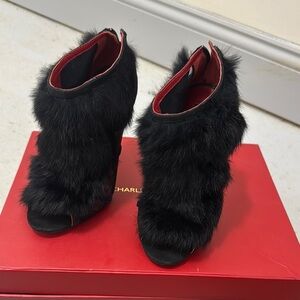 Stylish Black Fur Women's Shoes